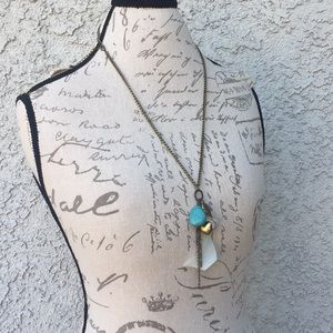 AEO American Eagle Dangle Charm Long Statement Boho Chain Link Necklace Jewelry